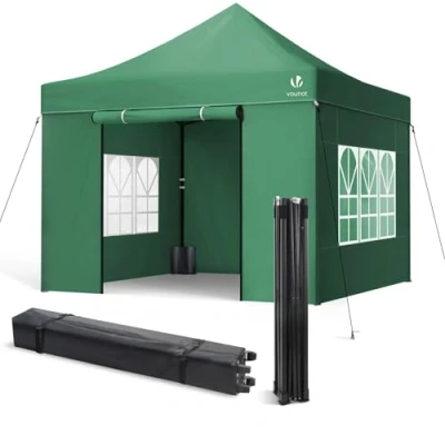Afbeelding van VOUNOT 3x3m Heavy Duty Gazebo met 4 Zijden, Pop Up Volledig Waterdichte Party Tent Roller Bag en Been Gewichten, Groen