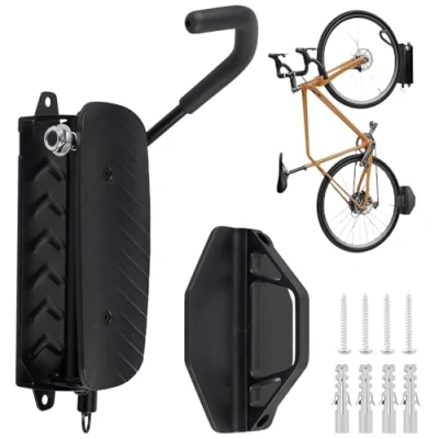 Afbeelding van MonTEK Draaibare fietswandhouder met spatbord, verticale fietsstandaard voor de garage, fietshouder muur, fietsophanging, wandhouder, fiets, zwart