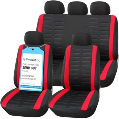 Afbeelding van Upgrade4cars Autostoelhoezenset zwart rood, autostoelbeschermer universeel, auto accessoires interieur stoelhoezen