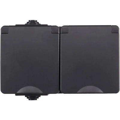 Afbeelding van Opbouw Wandcontactdoos 2 voudig IP55 Zwart