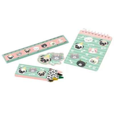 Afbeelding van Amscan Schrijfset Hello Pets Papier Groen/roze 4 delig