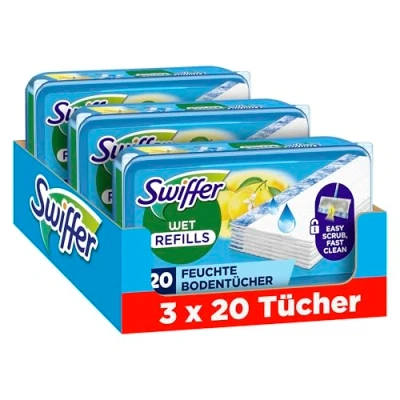 Afbeelding van Swiffer Wet vloerwisser, 60 vochtige doekjes, citroen, maxi formaat, hygiënische dieptereiniging, verwijdert vuil en bacteriën, voor alle soorten vloeren