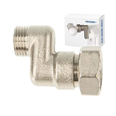 Afbeelding van tecuro Radiator S aansluiting 20 mm hoogtecompensatie met Euroconus x AG 3/4 inch 1/2 messing vernikkeld AGS