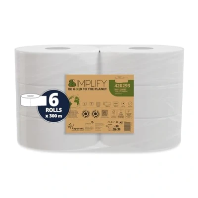 Afbeelding van Papernet Simplify maxi Jumbo 420293 Toiletpapier, 6 rollen van pure cellulose à 300 m, 2 laags, 8,6 x 23 cm