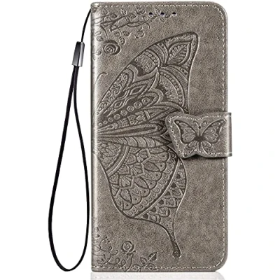 Afbeelding van TEYYOS Flip Folio hoesje voor Xiaomi 13T/Xiaomi 13T Pro, PU/TPU lederen portemonnee hoes met contant geld en kaartsleuven, premium 3D vlinder telefoonhoesje grijs