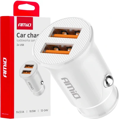 Afbeelding van AMiO Autolader Telefoon 2x USB A 2.1A 12/24V Wit