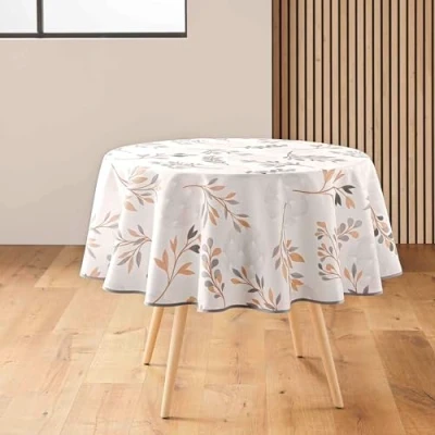 Afbeelding van douceur d&#039;intérieur, Rond tafelkleed (Ø 180 cm) Manola naturel, bedrukt polyester