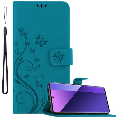 Afbeelding van Cadorabo Hoesje geschikt voor Xiaomi RedMi Note 13 Pro Plus in BLOEMEN BLAUW Beschermhoes bloemmotief met magnetische sluiting, standfunctie en kaartsleuven Book Case Cover Etui