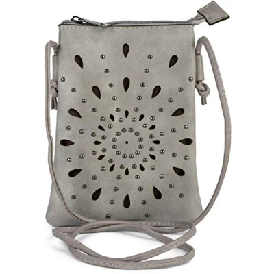 Afbeelding van styleBREAKER Dames Mini tas schoudertas met uitsparingen in etnobloemvorm en studs, schoudertas, handtas, 02012304, kleur:Grijs