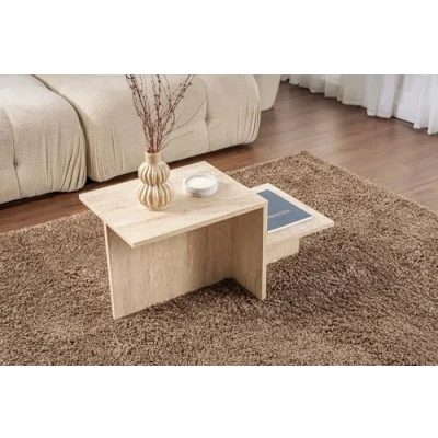 Afbeelding van Design salontafel Rechy 80x40cm Hout Travertin effect Menzzo