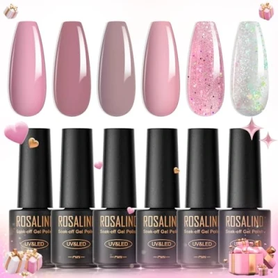 Afbeelding van ROSALIND Semi Permanente Nagellak, 6 Kleuren Mini Nagellak Permanent, UV, LED, Soak, Gel, Set01
