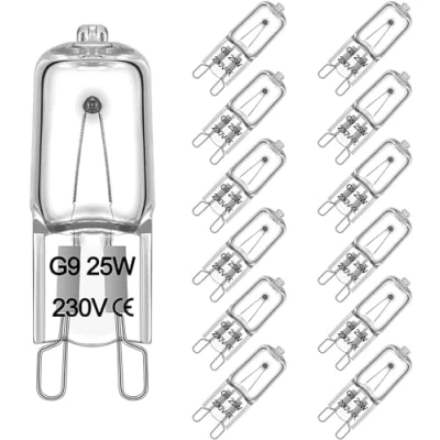 Afbeelding van Set van 12 G9 lampen, halogeenlampen 25W, 230V, dimbaar, halogeenlampen, halogeenpinbasislamp, AC DC 2800K voor afzuigkap, kroonluchter