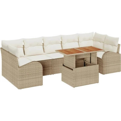 Afbeelding van vidaXL 8 delig Tuindining Set met Kussens Beige Poly Rattan Acacia