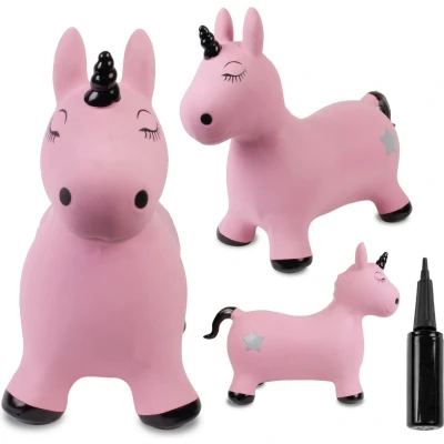 Afbeelding van Springdier met pomp 1+, springpaard, springhond, max 50kg vanaf 1 jaar, verschillende dieren en kleuren (Roze eenhoorn Zwarte Hoorn)
