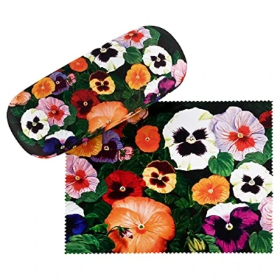 Afbeelding van VON LILIENFELD Brillenetui Brillenkoker Stabiele Bloemen Viooltjes Reinigingsdoek Glasses Case Pansies