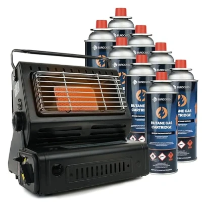 Afbeelding van Eurocatch gaskachel Incl. 8 Butaan Gasbussen Heater Kachel Terrasverwarmer Camping Gas Verstelbaar Draagbaar