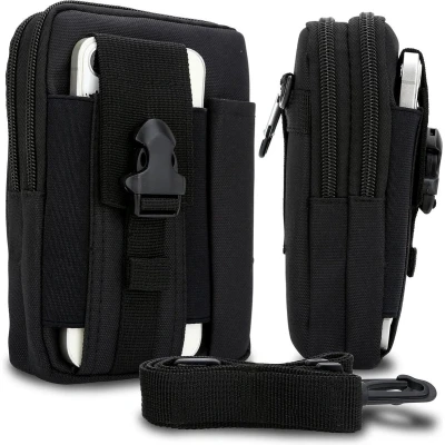 Afbeelding van Cadorabo tactische mobiele telefoon etui in EFFEN ZWART molle EDC compatibel met Samsung Galaxy A55 schouderriem houder extra militaire riem max. 6,7 inch heuptasje