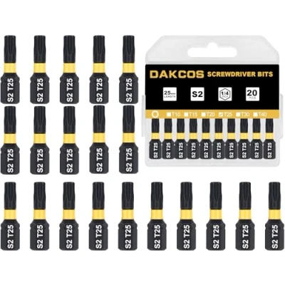 Afbeelding van DAKCOS T25 bit, Torx bit T25, assortiment van S2, schroefbit, 1/4 inch zeskantschacht (lengte: 25 mm, 20 stuks)