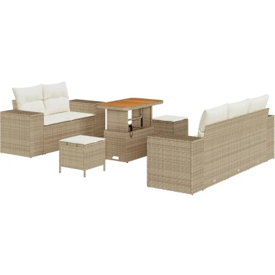 Afbeelding van vidaXL 8 delige tuinset met kussens Beige Poly Rattan Acacia