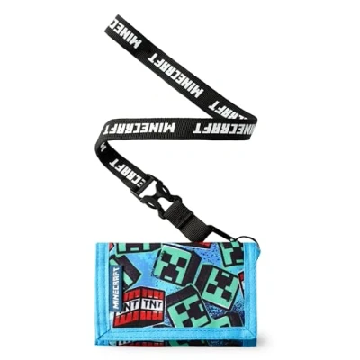 Afbeelding van Minecraft Jongens Portemonnee met Riem Blauwe Drieluik TNT Blok en Creeper Graffiti Print voor Kinderen Kinder Contant Geld Kaarten Logo