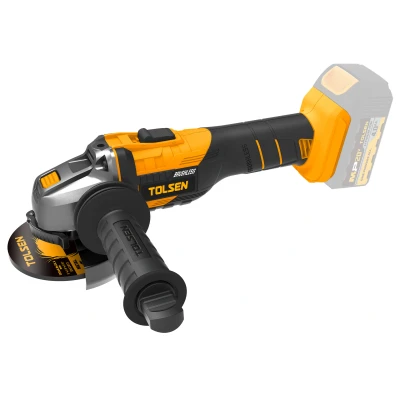 Afbeelding van Tolsen Haakse Slijper op accu 20V Li ion Brushless Industrial 125 mm schijfdiameter Toerental 10.000/min Soft Start Incl. accessoires Losse body (geleverd zonder en lader)