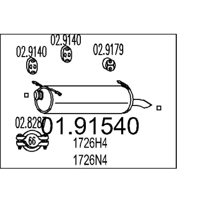 Afbeelding van MTS 01.91540 Einddemper 870mm CITROЁN: Xantia Hatchback (X1, X2) 1.8 i, 2.0, 2.0 i 16V, 1.9 SD 1993 2003