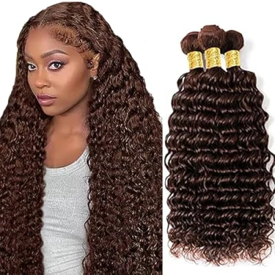 Afbeelding van Tuheers 28 Inches Brown Human Hair Bundles Deep Wave #4 Chocolate Weft 3 Real for Woman 100% Unprocessed Brazilian Virgin Sew in