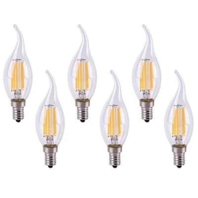 Afbeelding van HUAMu 6x LED kaarslampen E14 gloeidraad dimbaar 6 W, warm wit 2700 K, helder glas, vervangt 60 watt gloeilamp, AC 220 V 240