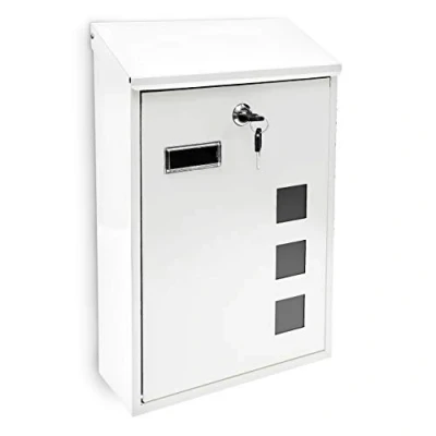 Afbeelding van Relaxdays brievenbus muur, metaal, HBD: ca. 25x 40 x 10 cm, klein, wandmontage, modern en stijlvol design, wit