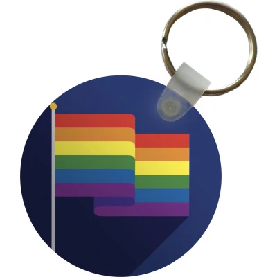 Afbeelding van Sleutelhanger Kinderillustratie regenboogvlag op donkere achtergrond Plastic Rond Uitdeelcadeautjes
