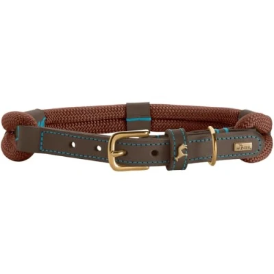 Afbeelding van HUNTER Hondenhalsband Malia, kleur: chocoladebruin/donkerbruin, gemaakt van soepel touw en robuust leer, lichtgewicht, duurzaam, moderne elegante look, frisse kleuren, Made in Germany, maat: 55