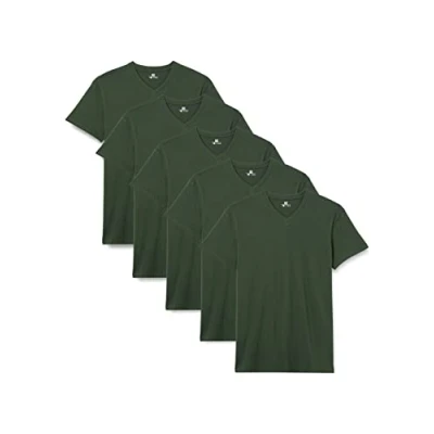 Afbeelding van Lower East Heren T shirt met V hals, gemaakt van 100% katoen, Donkergroen, set 5, XXL