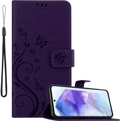 Afbeelding van Cadorabo Hoesje geschikt voor Samsung Galaxy A55 in Bloemen DONKER PAARS Beschermhoes Case Cover magnetische