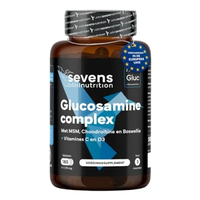 Afbeelding van Glucosamine, Chondroïtine en MSM Supplement voor gewrichten kraakbeen botten Natuurlijke ontstekingsremmer 180 capsules hoge dosering Met Boswellia + vitamine C D3 Sevens Nutrition