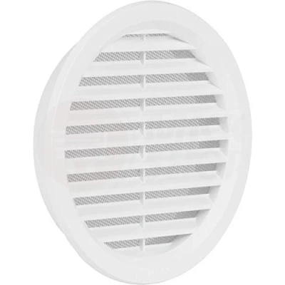 Afbeelding van MKK Ventilatierooster voor garage, ASA, kunststof, wit, diameter 140 mm, deur, badkamer, toilet, toevoerlucht, afvoerlucht, rond, insectennet, keuken, ventilator, rooster, afsluitrooster