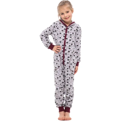 Afbeelding van Merry Style Kinder Pyjama ronde hals lange mouwen broek met zakken Katoen MS MS10 223 PJ Melange Katzen Wein 146 152
