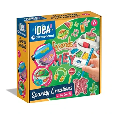 Afbeelding van Clementoni Idea Sparkly Creations pop stijl schilderen, diamantkunst, kunstset, edelsteenwerkplaats, creatief spel kinderen 7 jaar, meertalige kleur, 18775
