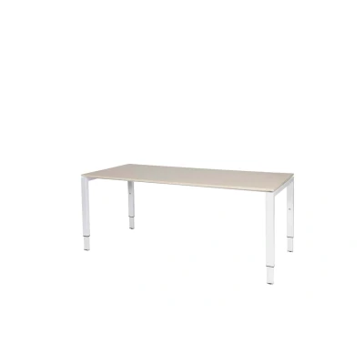 Afbeelding van Domino bureau, hoogte instelbaar (62 85cm) met 180x80cm &#039;zwevend&#039; robson eiken 25mm blad en wit (RAL9010) N poot frame