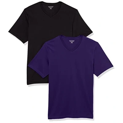 Afbeelding van Amazon Essentials Heren Regular Fit T shirt met korte mouwen en V hals (verkrijgbaar in Big &amp; Tall), 2 stuks, zwart/donkerpaars, 3X Large Tall