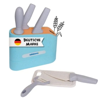Afbeelding van alldoro 60426 Messenblok speelgoed 7 delig voor kinderen keuken van kunststof tarwestro mengsel, ecofriendly