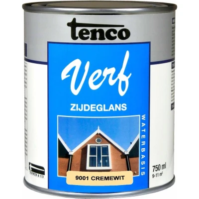 Afbeelding van Tenco TencoVerf Waterbasis Zijdeglans 0,75 ltr crèmewit (RAL9001) Zijdeglansverf voor hout binnen (waterbasis)