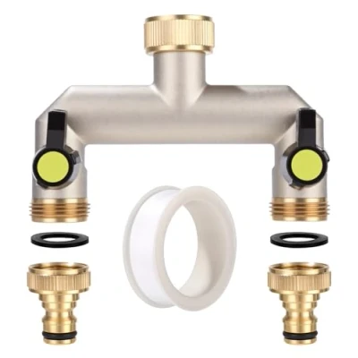 Afbeelding van TIDEVAN messing wateraansluiting, verdeler, 2 weg waterkraan, 3/4 inch, vernikkeld, tuinverdeler, met aparte schakelaar, voor keuken, tuin, wasmachine