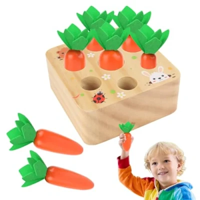 Afbeelding van KEWUZY houten speelgoed vanaf 1 jaar, motoriek, voor jongens en meisjes, Montessori sorteerspel, puzzel, wortels