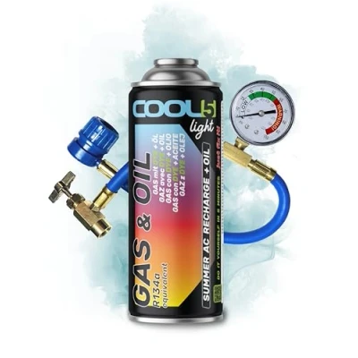 Afbeelding van COOL5 LIGHT vervangend koelmiddel r134a voor auto airco&#039;s 1 bus 2in1, 235 g + drukleiding met manometer