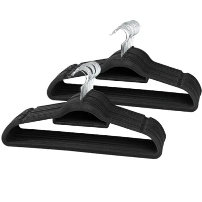 Afbeelding van Yaheetech Kleerhangers, fluweel, met antislip oppervlak, kleerhangers stropdashouder, 360 graden draaibare haak, zwart, 100 stuks