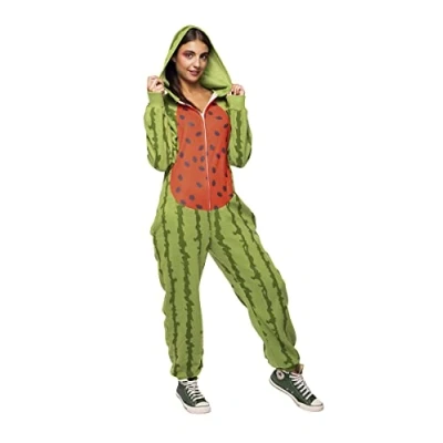 Afbeelding van Rubies Watermeloenkostuum voor volwassenen, uniseks, eenheidsmaat, jumpsuit met capuchon, originele Halloween, carnaval, feest, vrijgezellenfeest, cosplay en verjaardag.