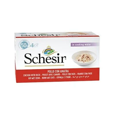 Afbeelding van Schesir Cat Natural kippenfilet met eend, kattenvoer nat, 8 x 6 blikjes 50 g