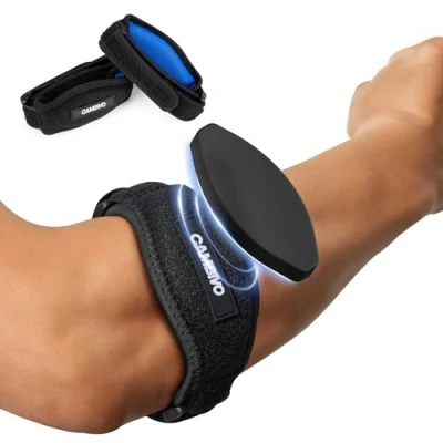 Afbeelding van CAMBIVO 2 stuks tenniselleboogbrace voor mannen en vrouwen, elleboogpijnverlichting tendinitis, tennis golferelleboog, verstelbare elleboogriem met compressiepad (zwart)