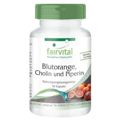 Afbeelding van Fairvital Bloedsinaasappel, Choline en Piperine 90 Capsules voor 3 maanden kwaliteit getest hoog gedoseerd 100% veganistisch Made in Germany