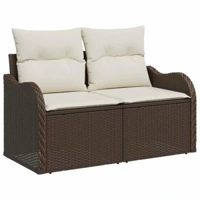 Afbeelding van vidaXL 2 Zits Tuinbank met Kussens Bruin Poly Rattan